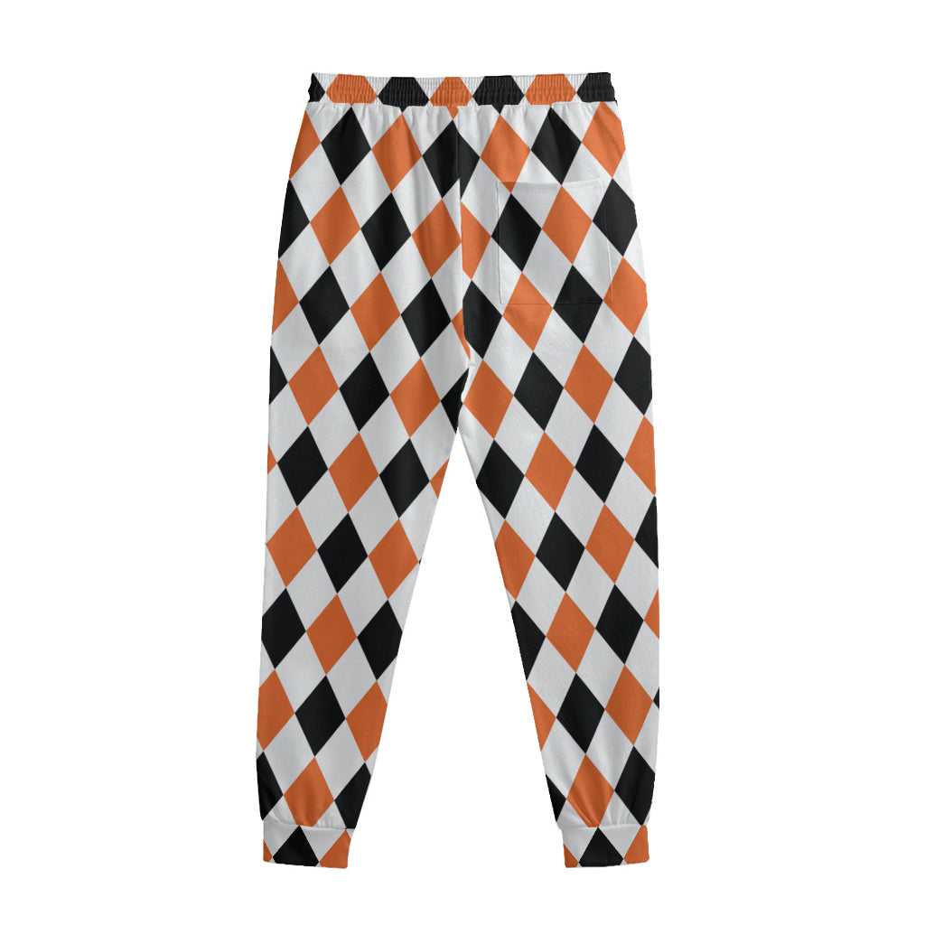 White Black And Orange Harlequin Print Sweatpants