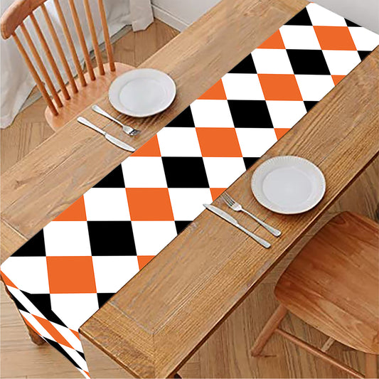 White Black And Orange Harlequin Print Table Runner