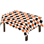 White Black And Orange Harlequin Print Tablecloth