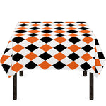 White Black And Orange Harlequin Print Tablecloth