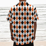 White Black And Orange Harlequin Print Textured Short Sleeve Shirt