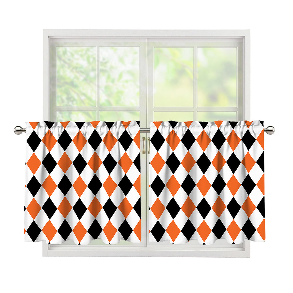 White Black And Orange Harlequin Print Tier Curtains