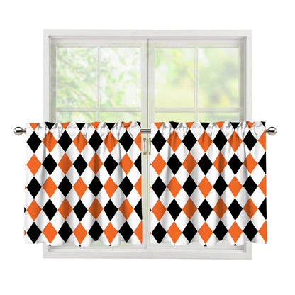 White Black And Orange Harlequin Print Tier Curtains