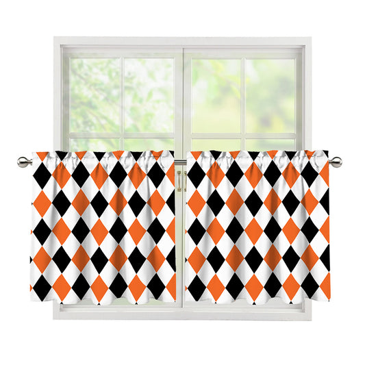 White Black And Orange Harlequin Print Tier Curtains