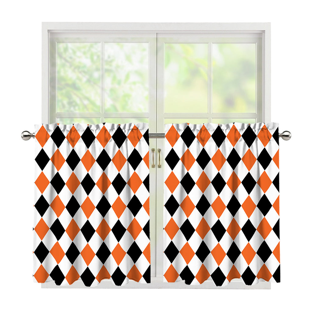 White Black And Orange Harlequin Print Tier Curtains