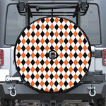 White Black And Orange Harlequin Print Tire Cover With Camera Hole