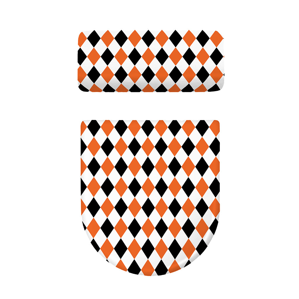 White Black And Orange Harlequin Print Toilet Lid And Tank Cover Set