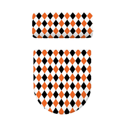 White Black And Orange Harlequin Print Toilet Lid And Tank Cover Set
