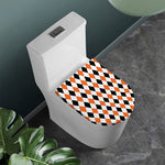 White Black And Orange Harlequin Print Toilet Lid Cover