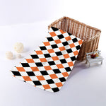 White Black And Orange Harlequin Print Towel