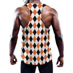 White Black And Orange Harlequin Print Training Tank Top