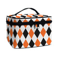 White Black And Orange Harlequin Print Travel Makeup Bag