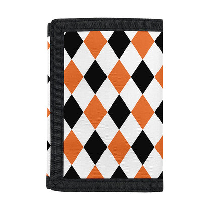 White Black And Orange Harlequin Print Trifold Wallet