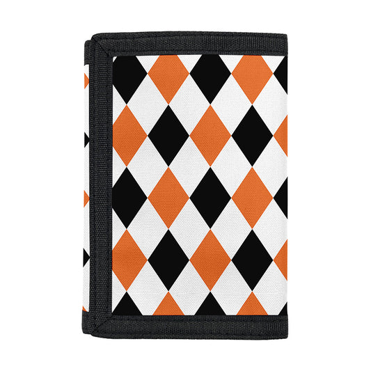 White Black And Orange Harlequin Print Trifold Wallet