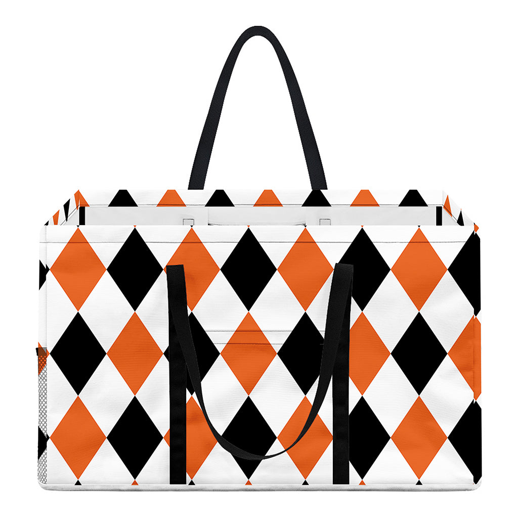 White Black And Orange Harlequin Print Utility Tote Bag