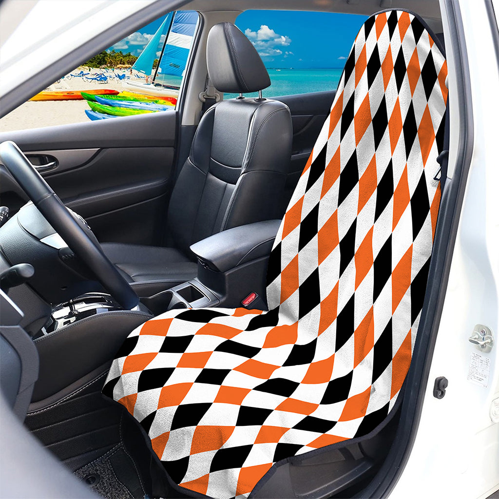White Black And Orange Harlequin Print Waterproof Car Seat Cover