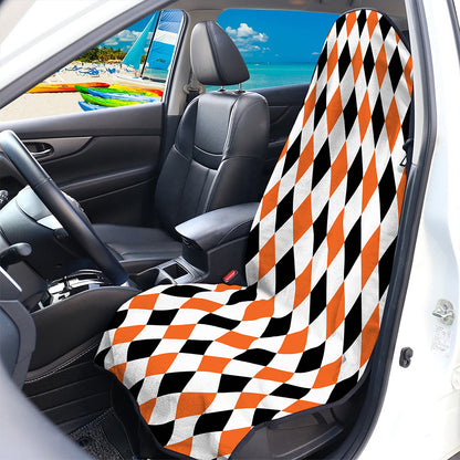 White Black And Orange Harlequin Print Waterproof Car Seat Cover