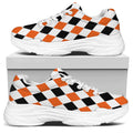 White Black And Orange Harlequin Print White Chunky Shoes