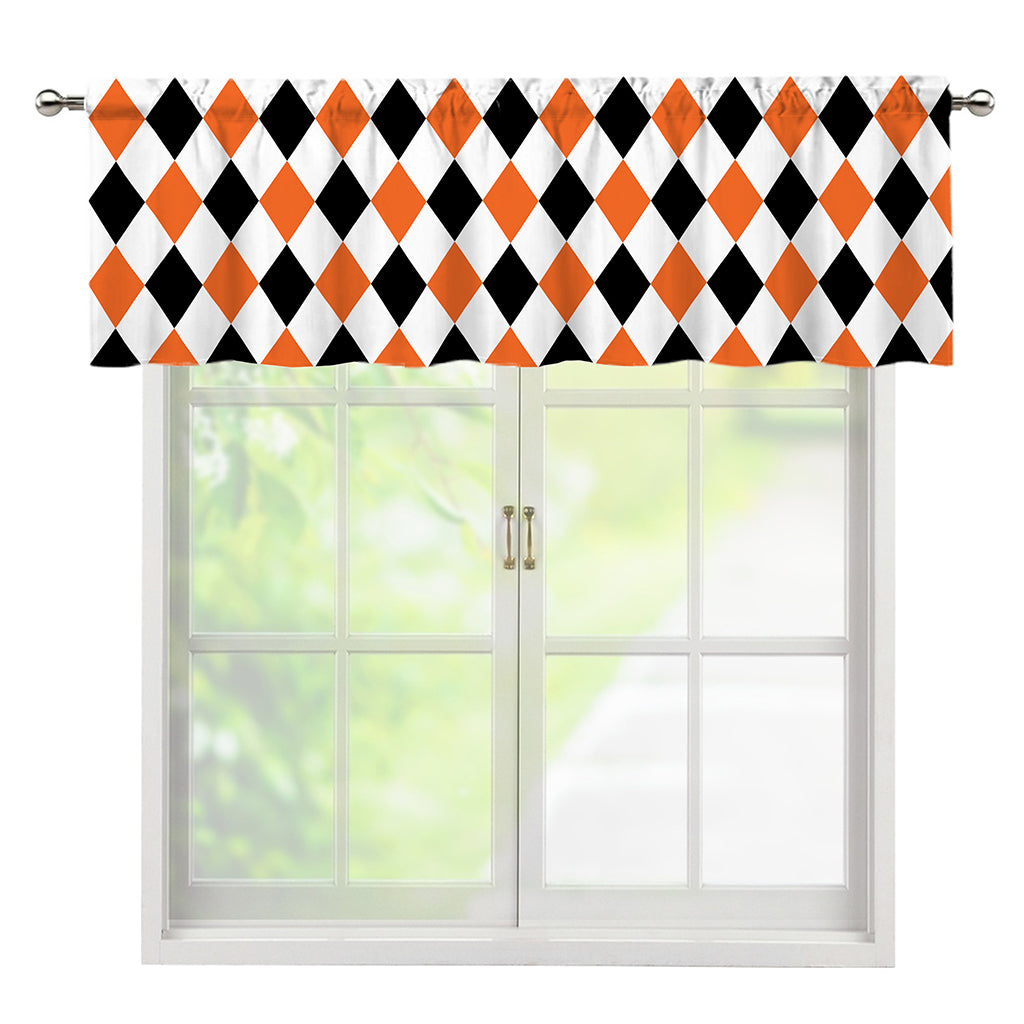 White Black And Orange Harlequin Print Window Valance