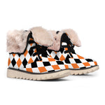White Black And Orange Harlequin Print Winter Boots