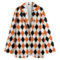 White Black And Orange Harlequin Print Women's Blazer