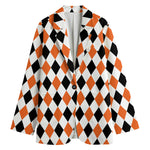 White Black And Orange Harlequin Print Women's Blazer