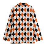 White Black And Orange Harlequin Print Women's Cotton Blazer