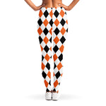 White Black And Orange Harlequin Print Women's Leggings