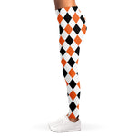 White Black And Orange Harlequin Print Women's Leggings