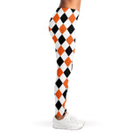 White Black And Orange Harlequin Print Women's Leggings
