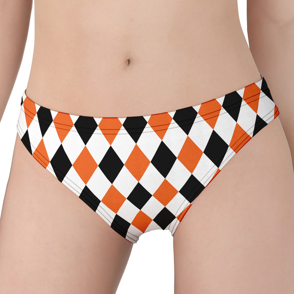 White Black And Orange Harlequin Print Women's Panties