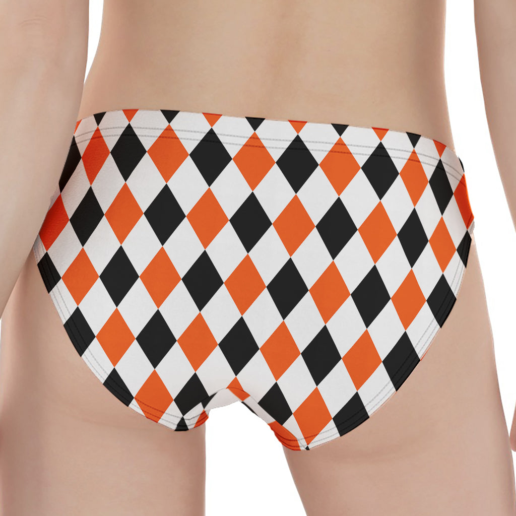 White Black And Orange Harlequin Print Women's Panties