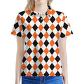 White Black And Orange Harlequin Print Women's Polo Shirt