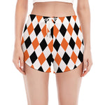White Black And Orange Harlequin Print Women's Split Running Shorts