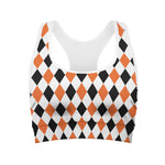 White Black And Orange Harlequin Print Women's Sports Bra