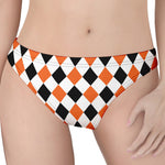 White Black And Orange Harlequin Print Women's Thong