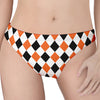 White Black And Orange Harlequin Print Women's Thong