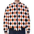 White Black And Orange Harlequin Print Zip Sleeve Bomber Jacket