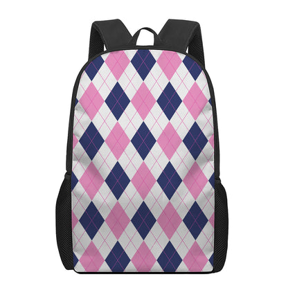 White Blue And Pink Argyle Pattern Print 17 Inch Backpack