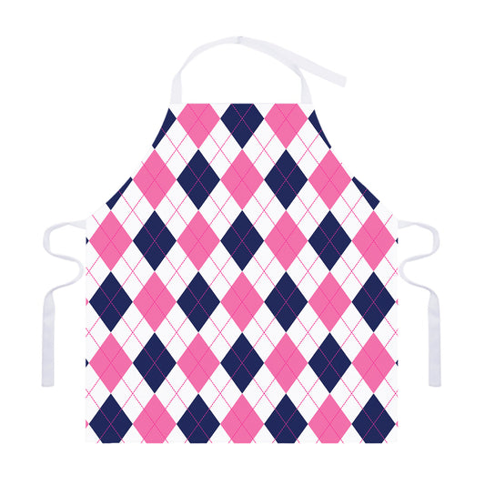 White Blue And Pink Argyle Pattern Print Adjustable Apron