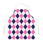 White Blue And Pink Argyle Pattern Print Adjustable Apron
