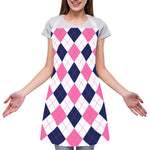 White Blue And Pink Argyle Pattern Print Adjustable Apron