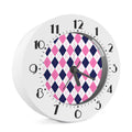 White Blue And Pink Argyle Pattern Print Alarm Clock