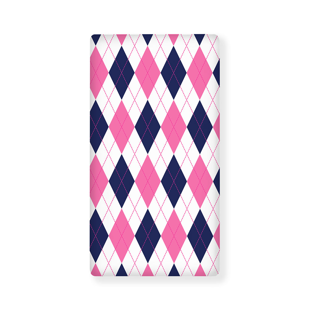 White Blue And Pink Argyle Pattern Print Baby Crib Sheet