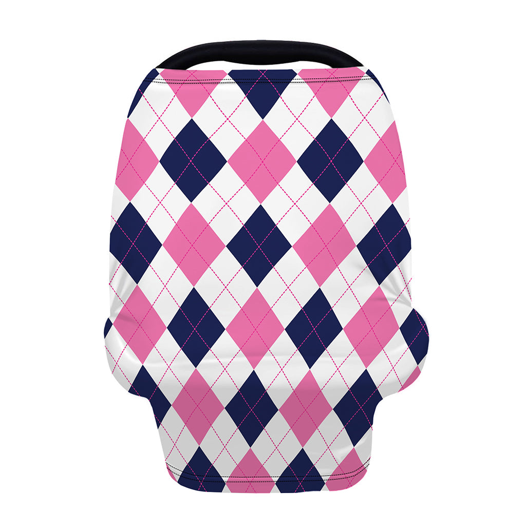 White Blue And Pink Argyle Pattern Print Baby Seat Cover