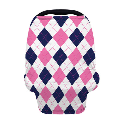 White Blue And Pink Argyle Pattern Print Baby Seat Cover