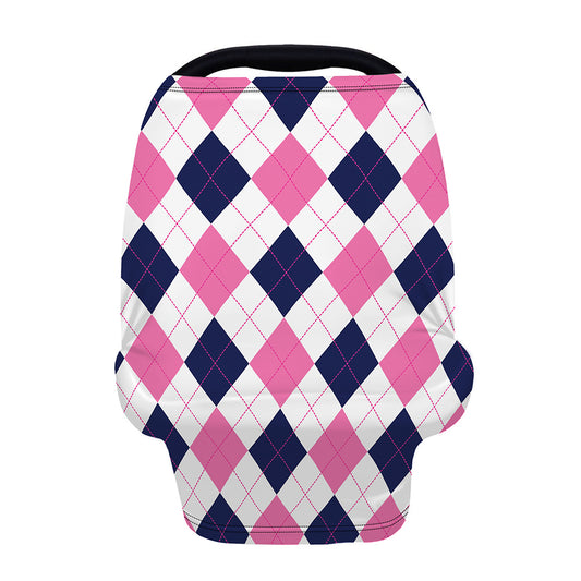 White Blue And Pink Argyle Pattern Print Baby Seat Cover