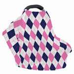 White Blue And Pink Argyle Pattern Print Baby Seat Cover
