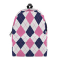 White Blue And Pink Argyle Pattern Print School Backpack