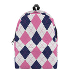 White Blue And Pink Argyle Pattern Print Backpack